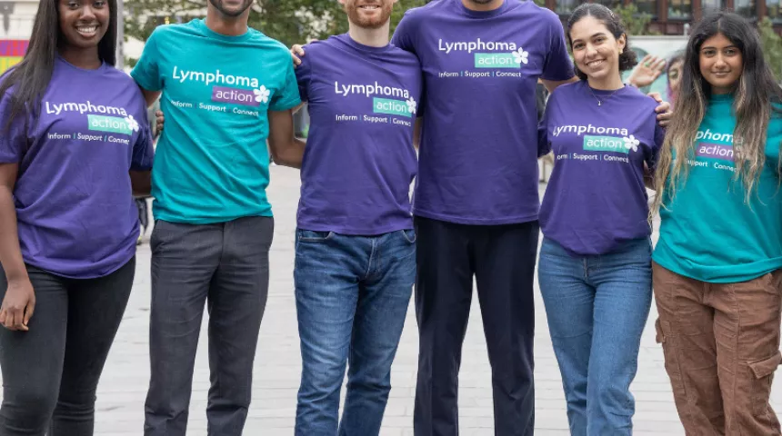 Group of people wearing Lymphoma Action t-shirts