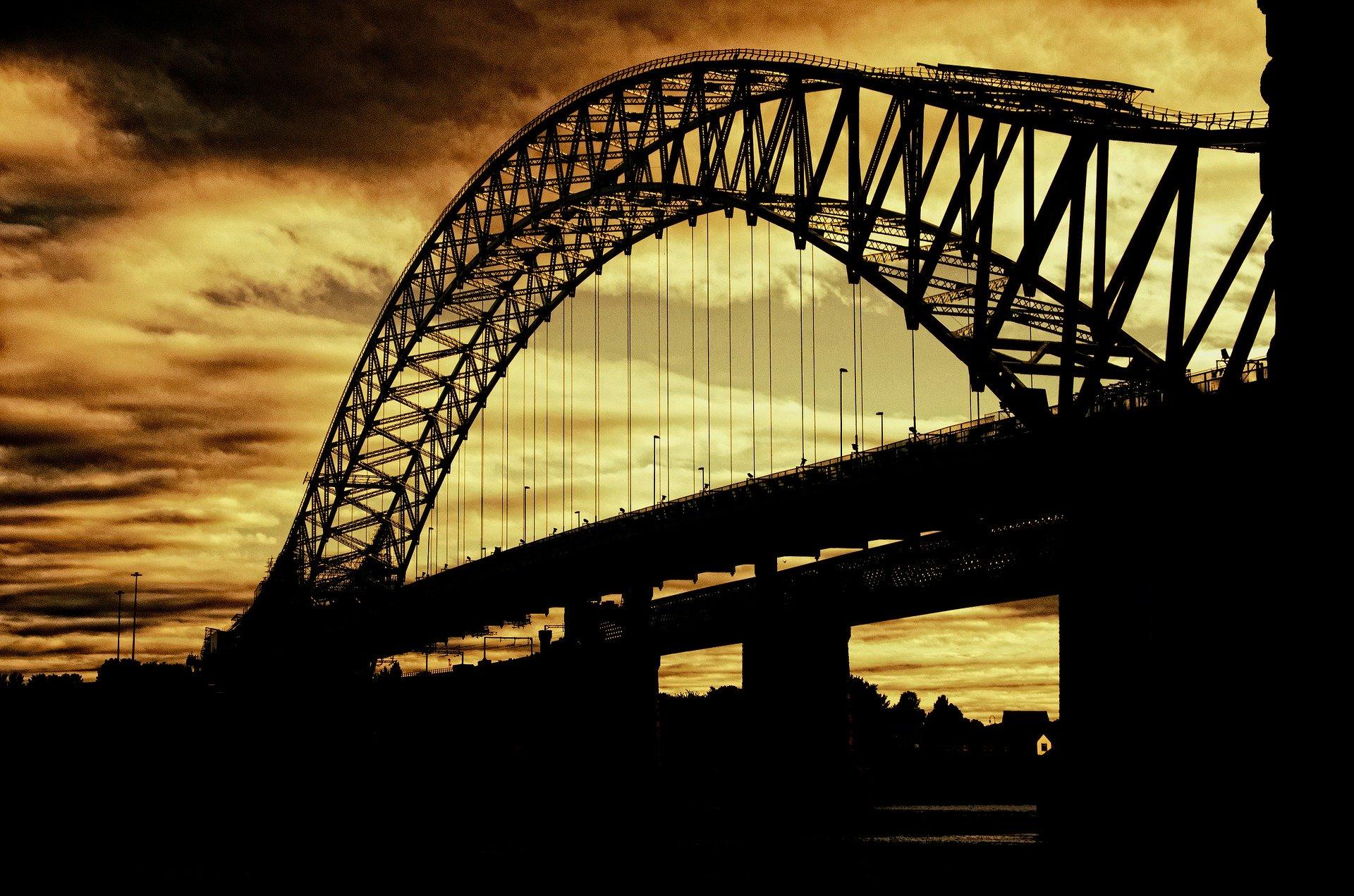 Silhouette outline of beautiful arch cantilever bridge 