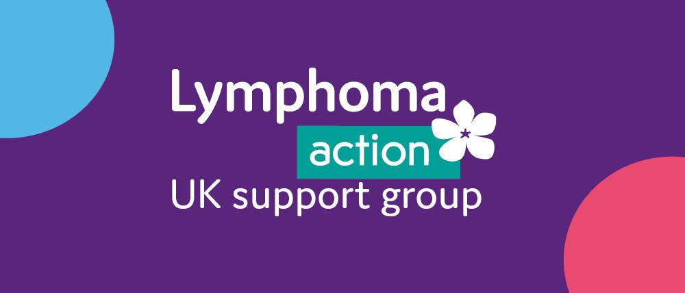 Purple background image with Lymphoma Action logo and UK support group wording.