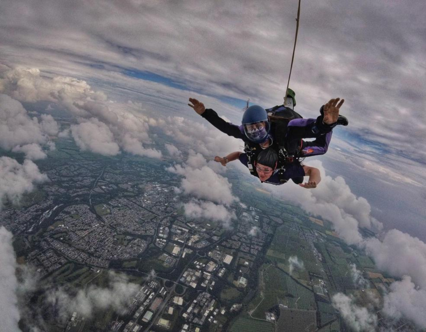 Lymphoma Action supporter taking part in a sky dive with instructor