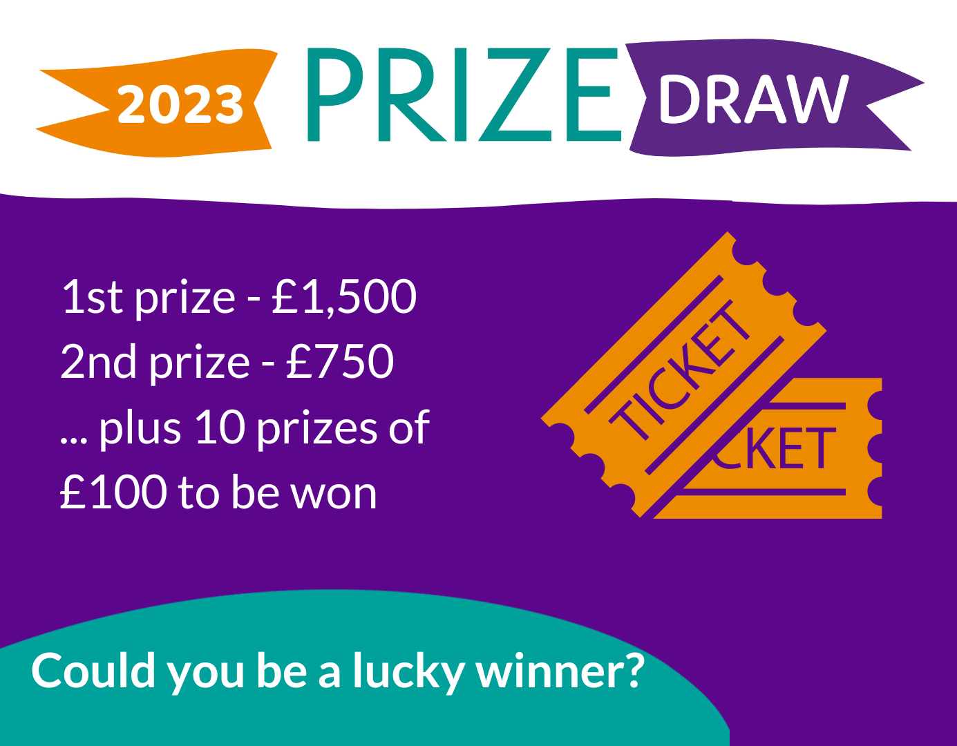 2023 Prize Draw graphic with details of prizes and image of tickets