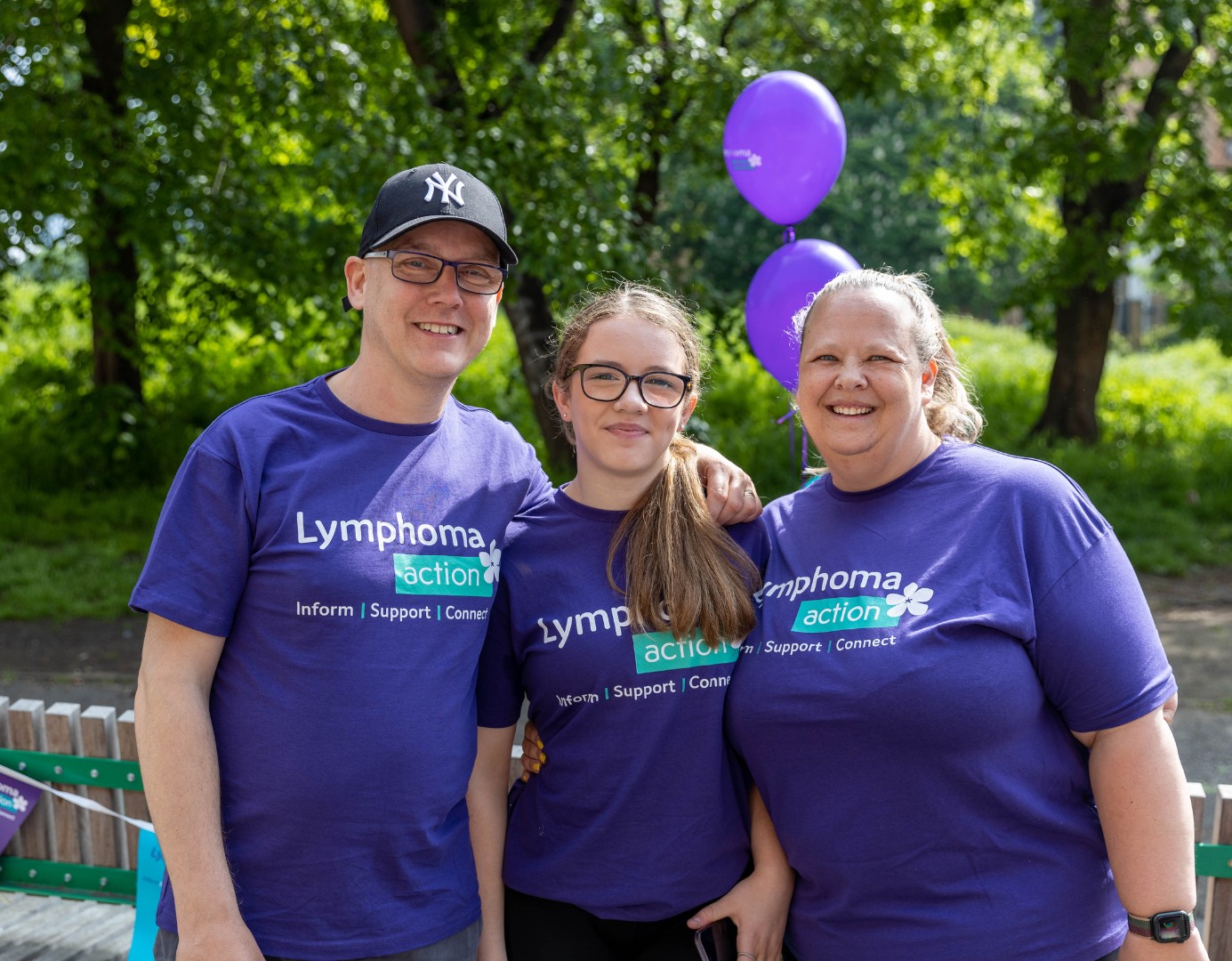 Jamie and family at Bridges of London event wearing Lymphoma Action t shirts