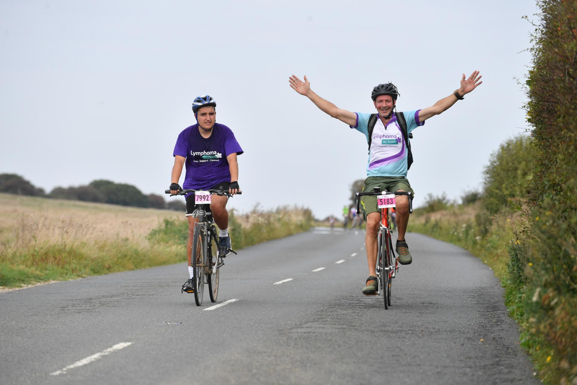 two cyclists on london to brighton cycle route