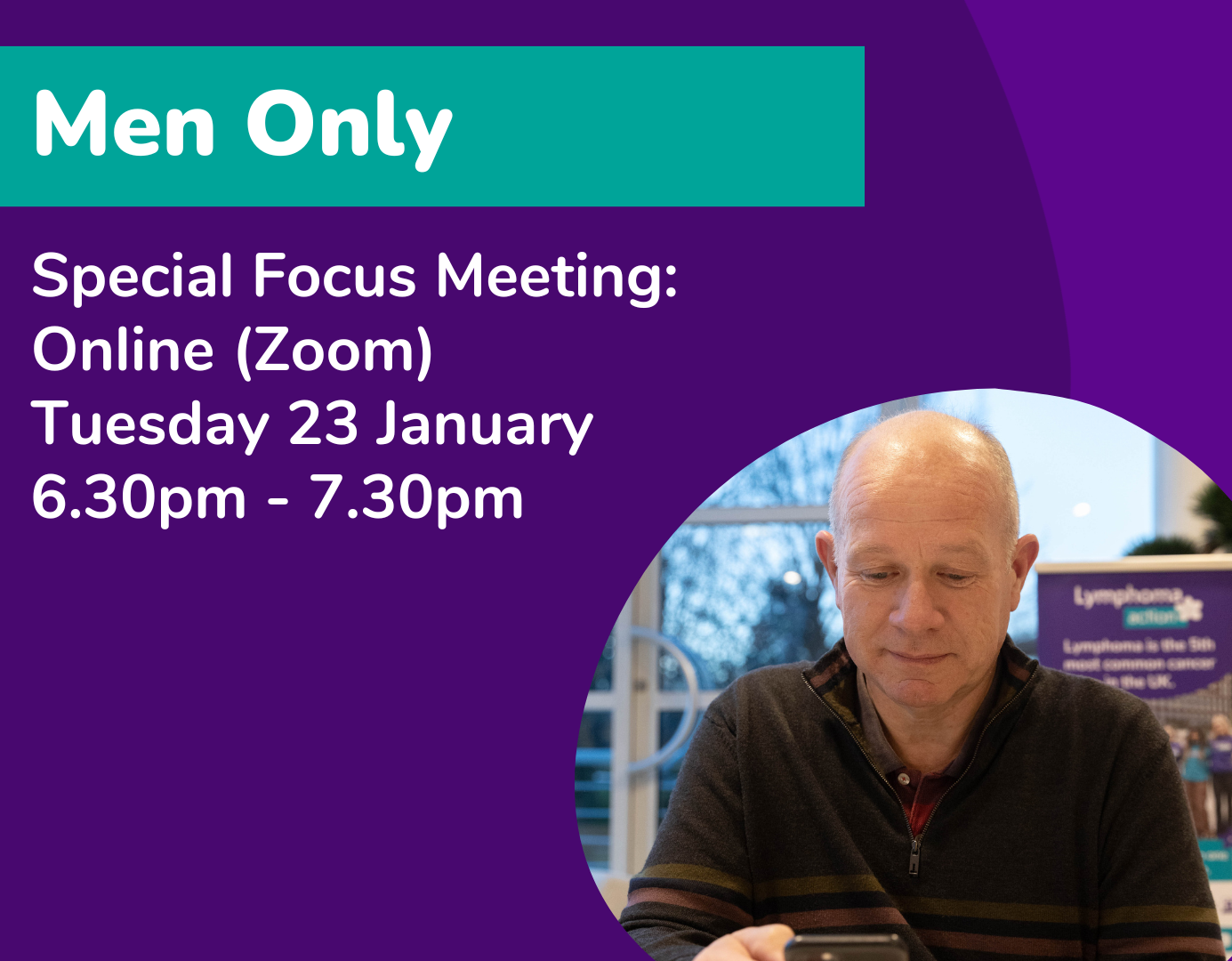 Men only special focus meeting online Zoom Tuesday 23 January 6.30pm - 7.30pm