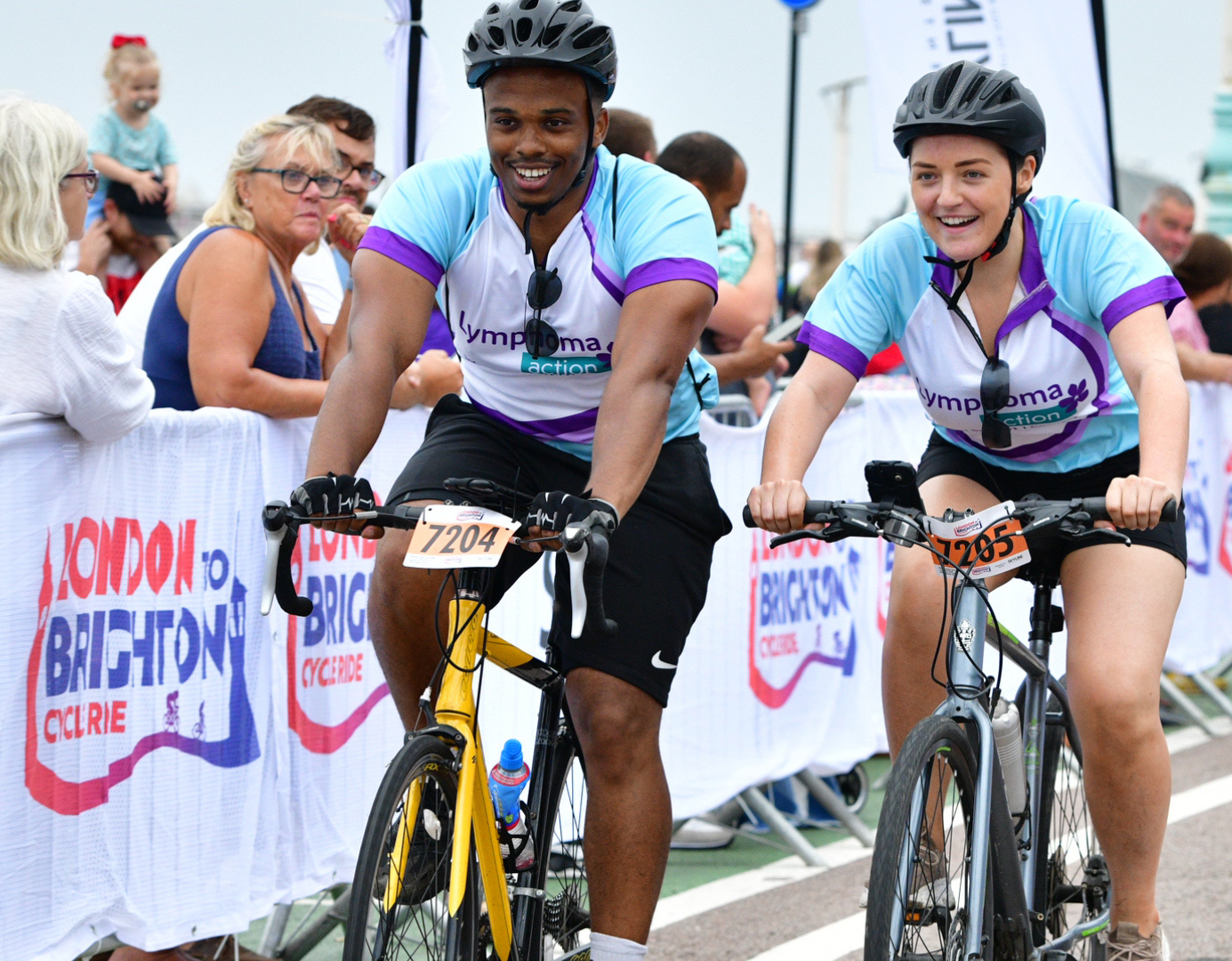 Two cyclists taking part in London to Brighton Cycle Ride
