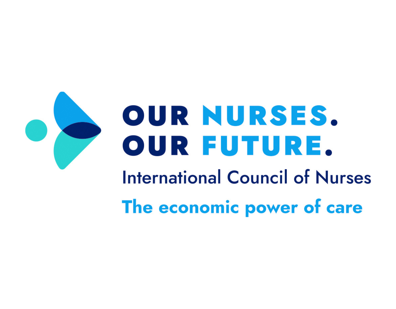 Symbol for International Nurses Day 2024. With text Our Nurses. Our Future. International Council of Nurses. The economic poser of care.