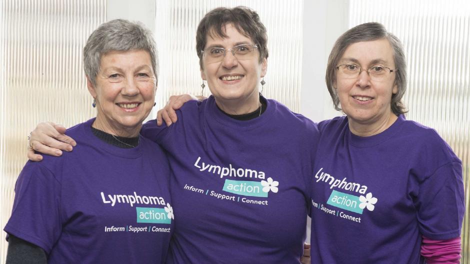 Three women Lymphoma Action t-shirts Essex Support Group