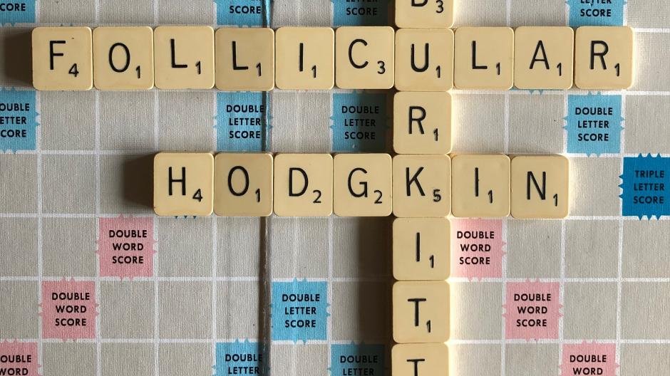 Scrabble board showing lymphoma names