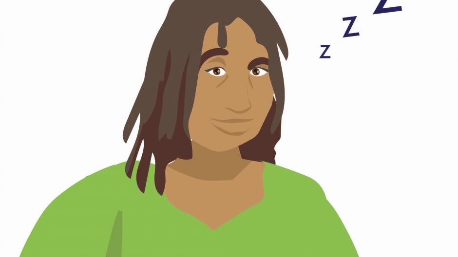 Illustration of a middle aged black woman looking tired