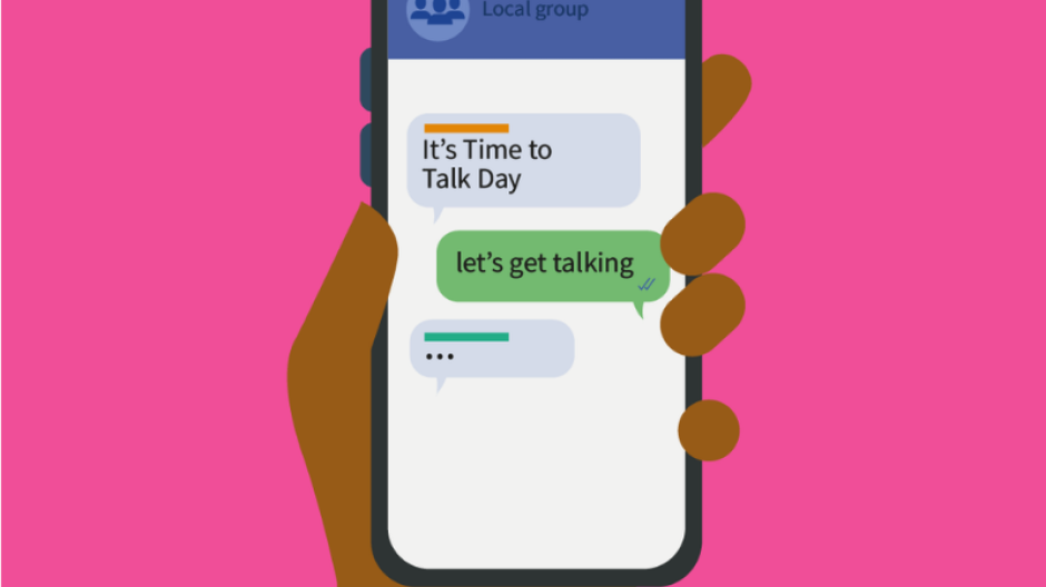 Image of person holding a phone with SMS messages that reads 'let's get talking'