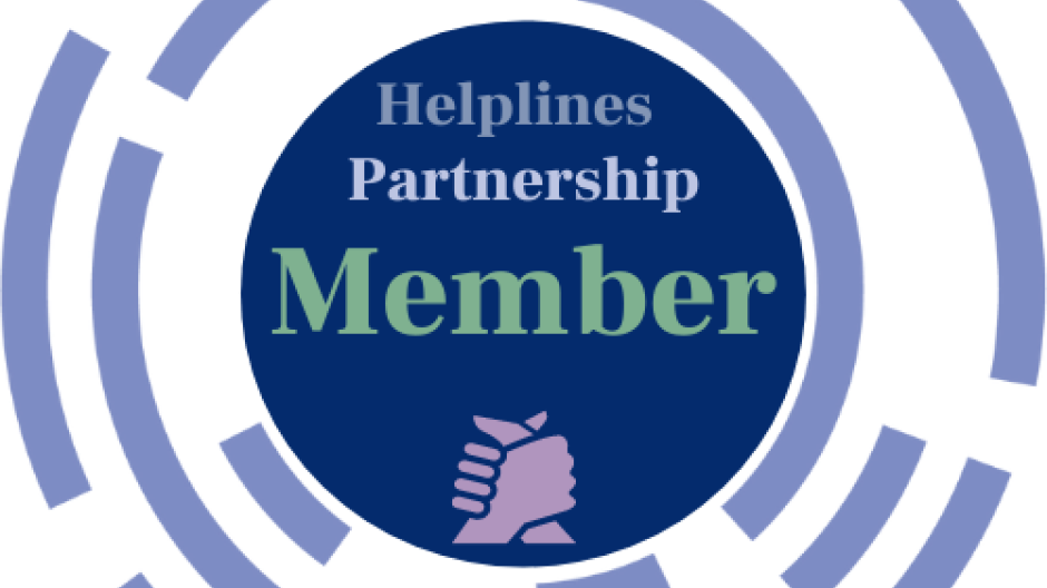 A circular logo shows the words Helplines Partnership Member