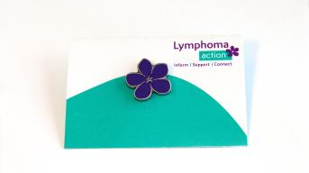 Lymphoma Action purple flower pin badge 