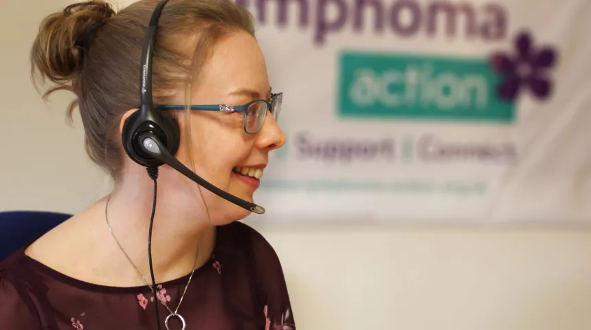 Woman on a phone headset