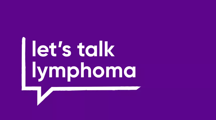 Speech bubble with text saying let's talk lymphoma