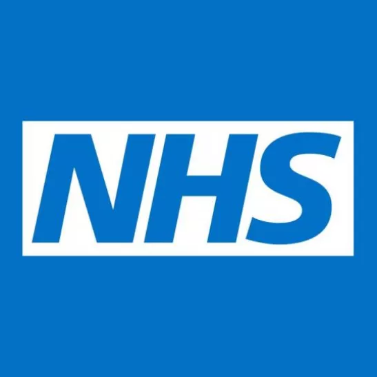 NHS logo on blue background