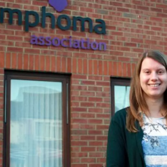Rachel in front of Lymphoma Action's office