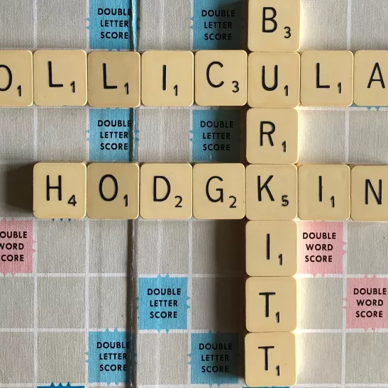 Scrabble board showing lymphoma names