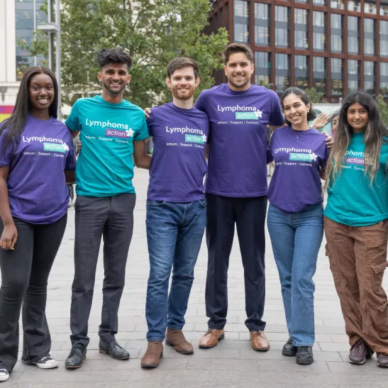 Group of people wearing Lymphoma Action t-shirts