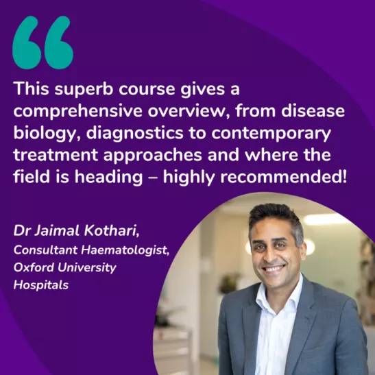 Quote from Jaimal Kothari promoting the lymphoma management course