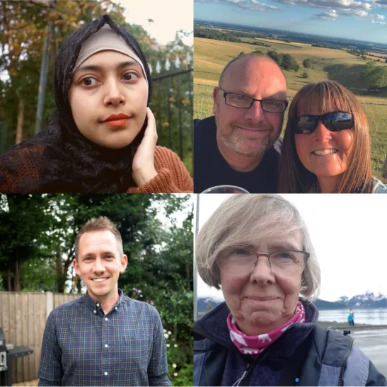 Four pictures of people affected by lymphoma that have shared their stories with Lymphoma Matters