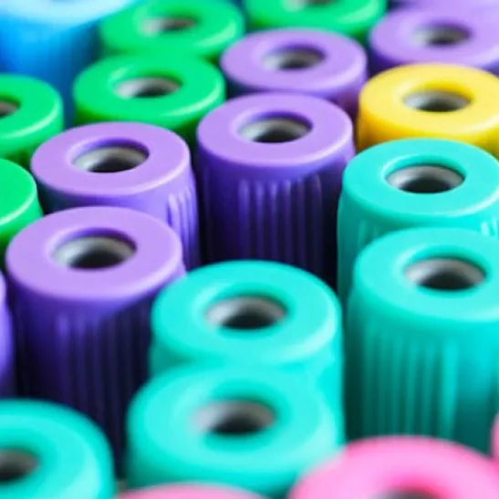 Image of lots of blood vials with different coloured caps