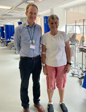 Photo of Dr Townsend with Sandra, the first patient to receive glofitamab in the UK