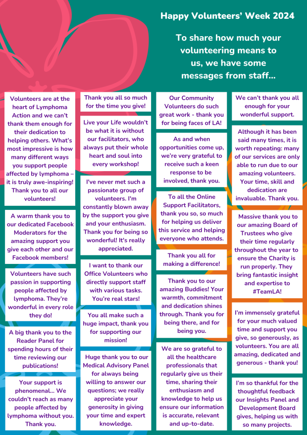 22 messages of staff thanks, some general and some role-specific