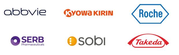 Abbvie, Kyowa Kirin, Roche, Serb, Sobi and Takeda logos.