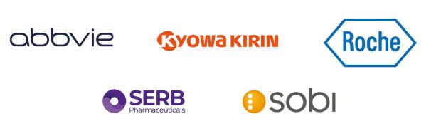 Abbvie, Kyowa Kirin, Roche, Serb and Sobi logos.